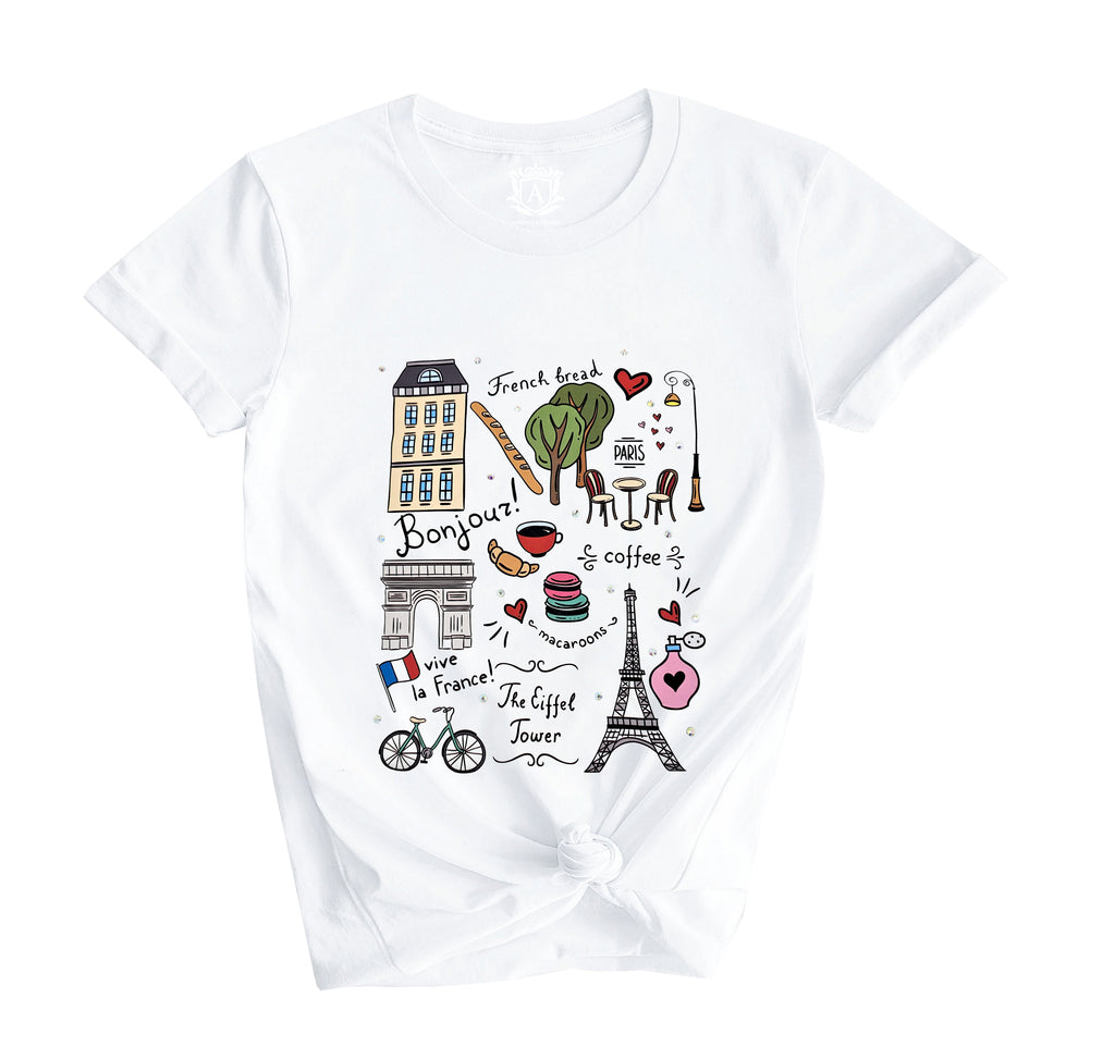 Crystal Stud Bonjour Paris Shirt
