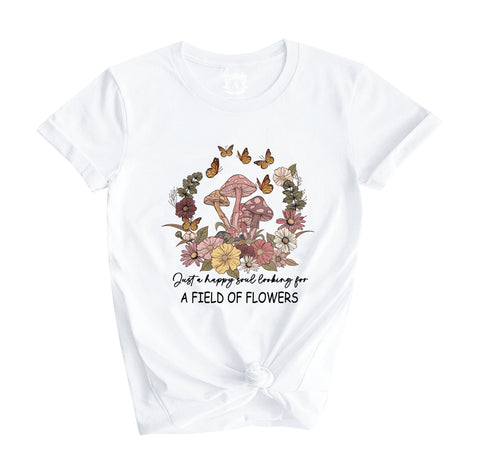 Flowers Mushroom Butterflies Short Sleeve T-Shirt