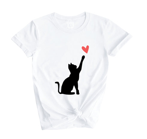 Cat and Heart Short Sleeves T-Shirt