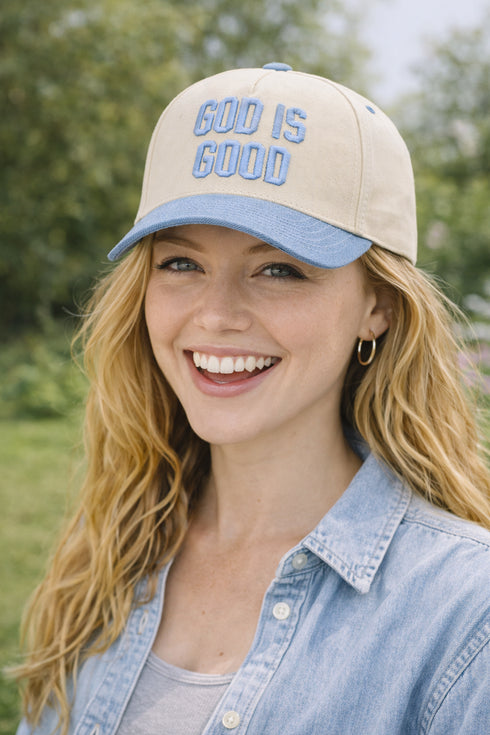 God Is Good Embroidered Trucker Caps | Christian Faith Hat | Two Tone Vintage Style Cap