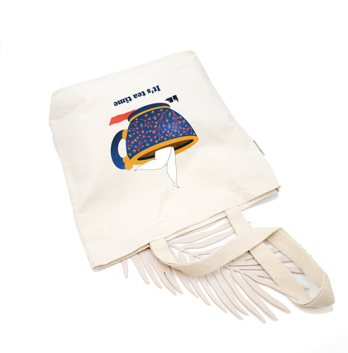 Tea Time Blue Cup Tote Bag