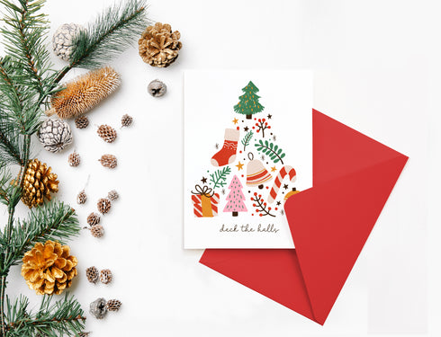 Christmas tree made with ornaments Christmas Card, Set of 5