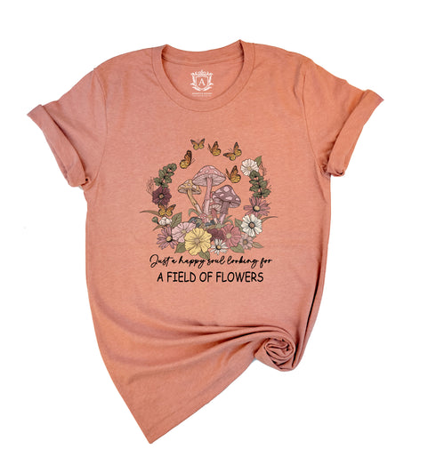 Flowers Mushroom Butterflies Short Sleeve T-Shirt
