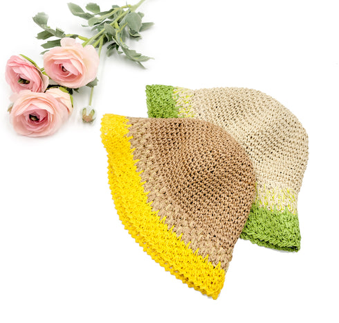 6 Colored Handmade Crochet Size Adjustable Foldable Straw Hat