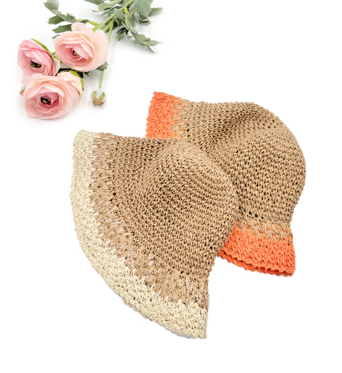 6 Colored Handmade Crochet Size Adjustable Foldable Straw Hat
