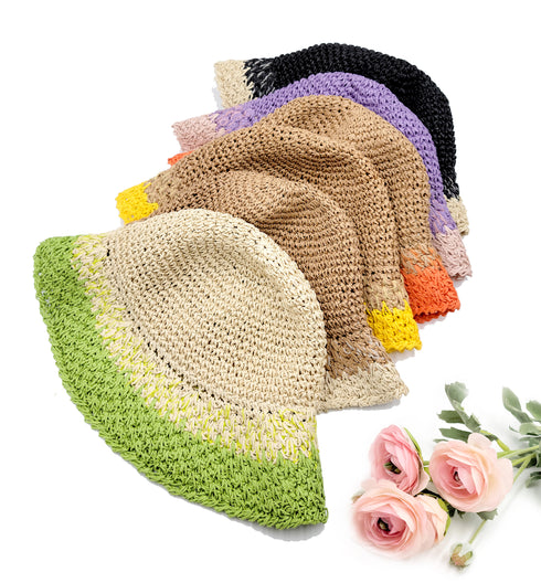 6 Colored Handmade Crochet Size Adjustable Foldable Straw Hat