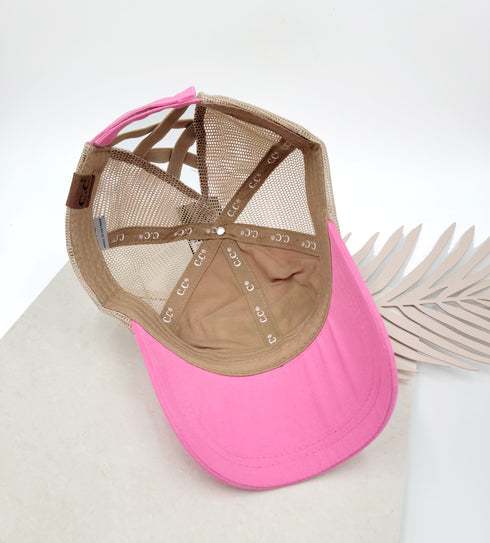 Embroidered Sunshine & Lake Time Patch High Pony Criss Cross C.C Ball Cap