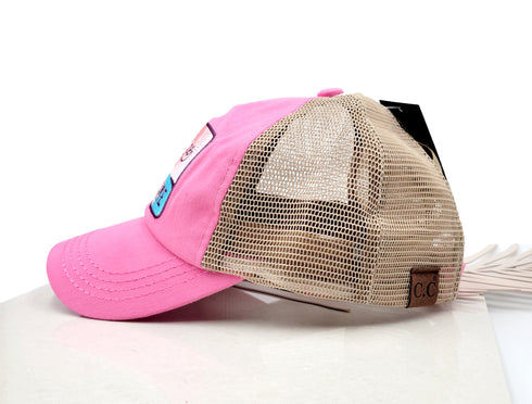 Embroidered Sunshine & Lake Time Patch High Pony Criss Cross C.C Ball Cap