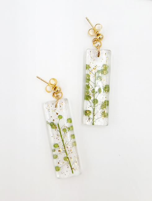 Handmade long fern dangle gold nature inspired earrings