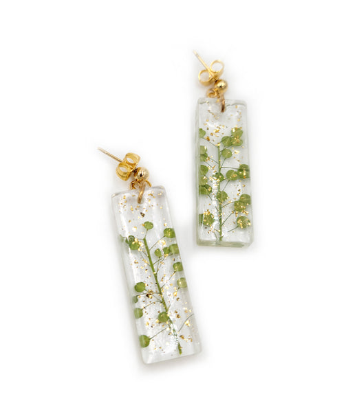 Handmade long fern dangle gold nature inspired earrings