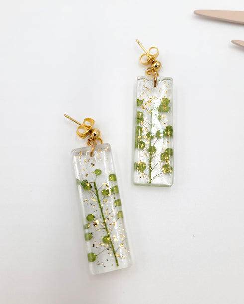 Handmade long fern dangle gold nature inspired earrings