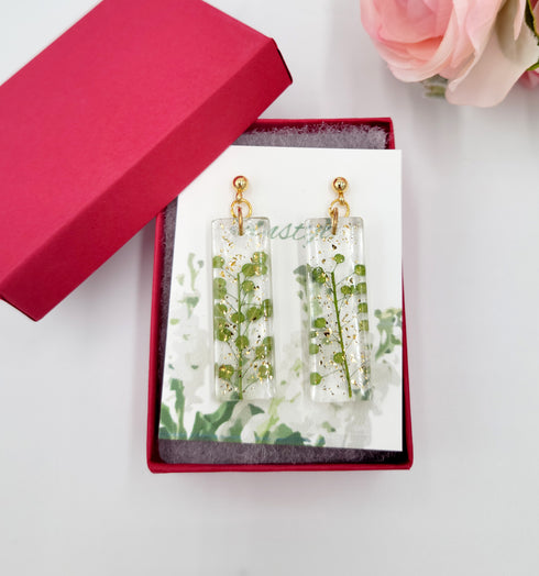 Handmade long fern dangle gold nature inspired earrings