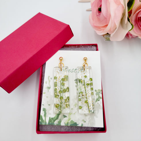 Handmade long fern dangle gold nature inspired earrings