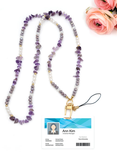 Gemstone Lanyards for Badge Holder,ID Holder Necklace, Lanyard for Badge Holder, Key Lanyard, Keychain, Phone strap, Teacher Lanyard for gifts