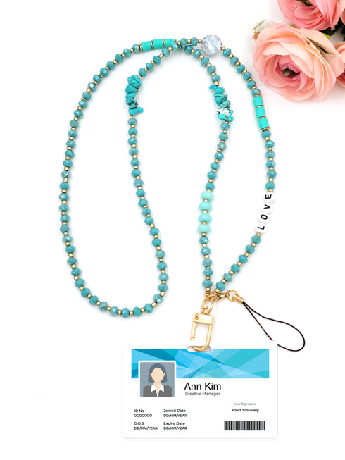 Gemstone Lanyards for Badge Holder,ID Holder Necklace, Lanyard for Badge Holder, Key Lanyard, Keychain, Phone strap, Teacher Lanyard for gifts