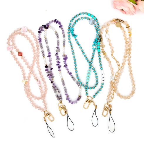 Gemstone Lanyards for Badge Holder,ID Holder Necklace, Lanyard for Badge Holder, Key Lanyard, Keychain, Phone strap, Teacher Lanyard for gifts