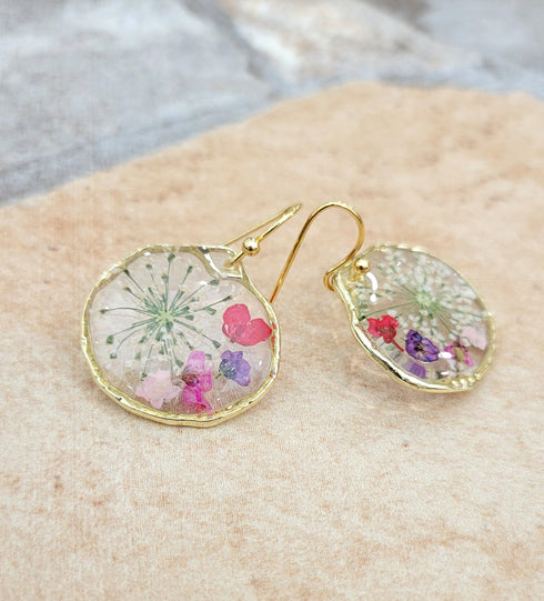 Handmade Botanical Small Flowers petal Resin Earring gift for her