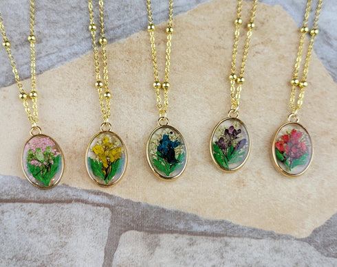 New Handmade Botanical Colorful Real Flower Creative Pressed Flower Pendant Necklaces
