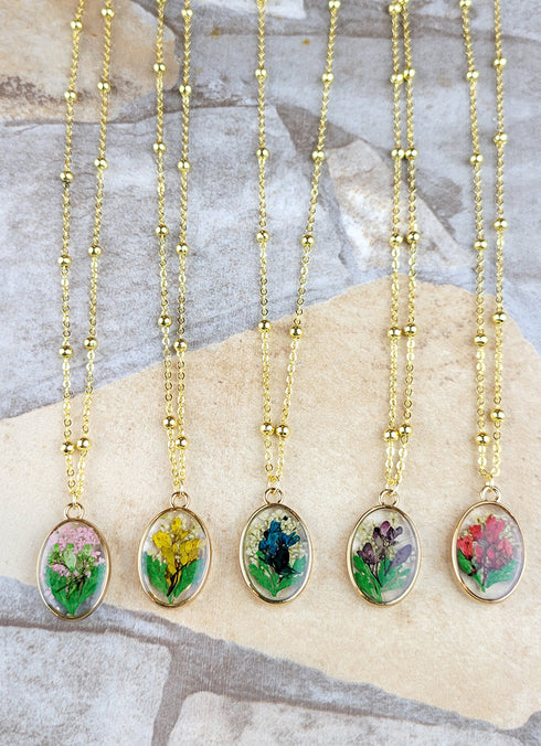 New Handmade Botanical Colorful Real Flower Creative Pressed Flower Pendant Necklaces