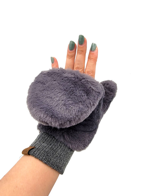 Faux Fur c.c mittens with shepherd Lined Flip Up Down Top Fingerless Mitten Gloves gifts for her , Christ mas gifts for her