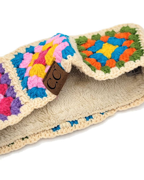 Handmade Fuzzy Lined Multi Color Crochet Head Wrap, headband gifts for her