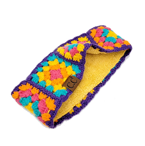 Handmade Fuzzy Lined Multi Color Crochet Head Wrap, headband gifts for her