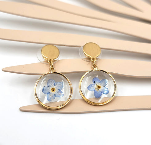 Forget me not Hand made Earrings, Pressed Flowers Earrings, Resin jewelry, Natural Jewelry, Botanical Earring