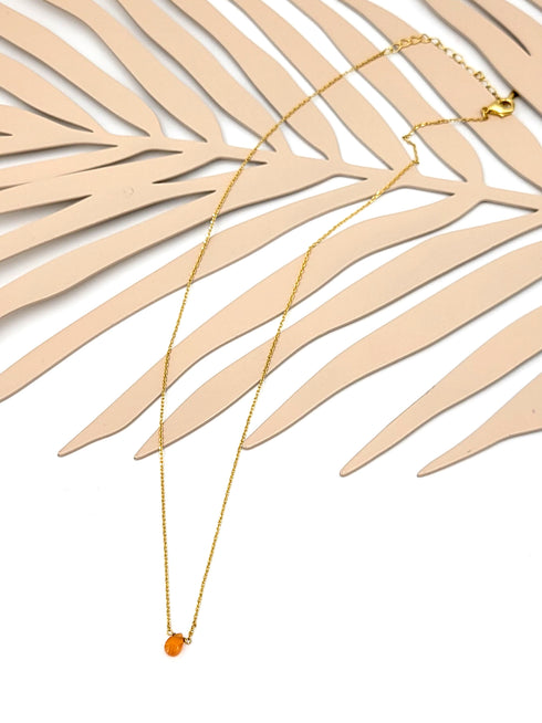 Short Natural Carnelian Gemstone Teardrop Shape Briolette Faceted Pear pendent Necklace