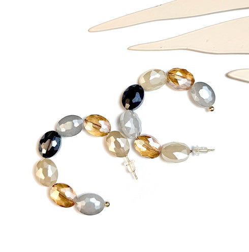 Multi Faceted oval crystal beads Hoop Earrings