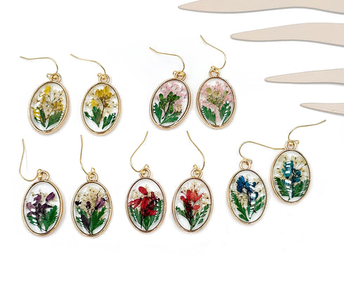 Handmade Botanical Colorful Real Flower Creative Pressed Flower Resin Earrings gift for her