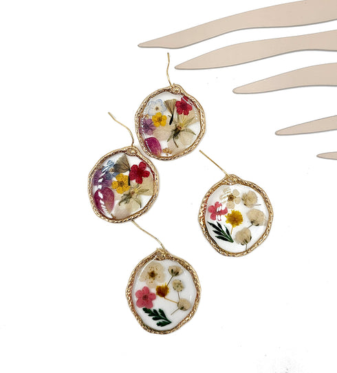 Multi-Color Pressed Flowers Circle Drop Resin Handmade Earrings