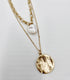 Layered Chain Link Necklace with gold coin pendant natural peal pendant gift for her