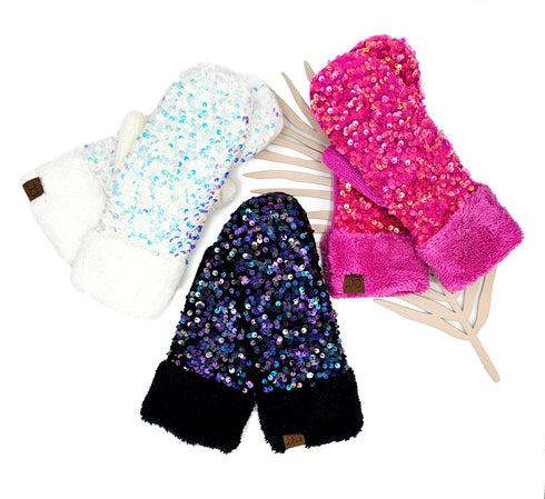 New C.C Women's Sequin Mittens Gloves Gifts for Her