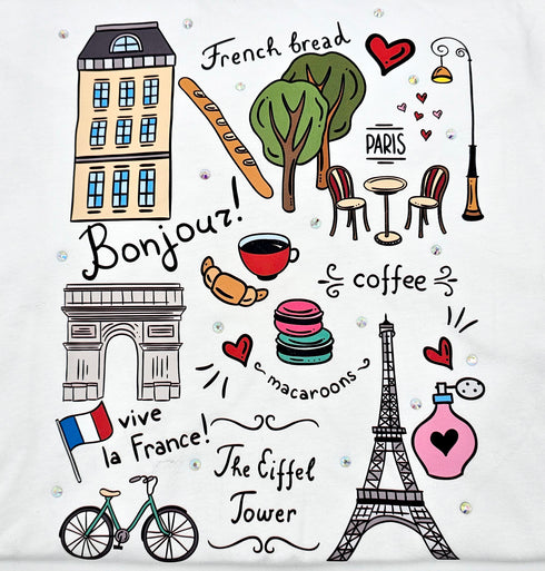 Crystal Stud Bonjour Paris Shirt