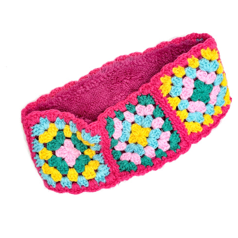 Handmade Fuzzy Lined Multi Color Crochet Head Wrap, headband gifts for her