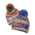 Space Dye Stripe Knit Pom Beanie ,Faux Fur Pom C.C Beanie Hat