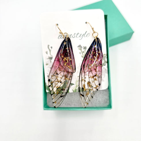 Enchanted Fairy Wing Gold Dust Resin Earrings Jewelry
