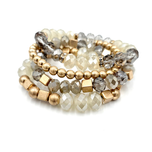 Women's Faceted Beaded Stretch Bracelets, 4pc set crystal stretchy Bracelets