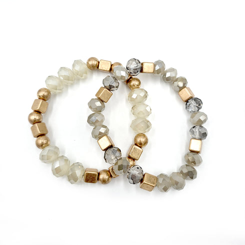 Women's Faceted Beaded Stretch Bracelets, 4pc set crystal stretchy Bracelets