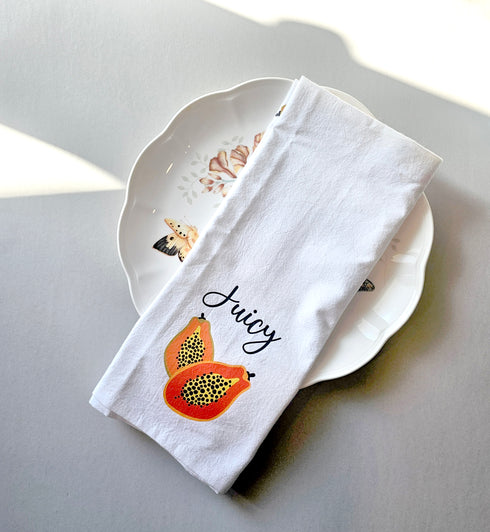 Blooming Garden Fruit Dish Towels, Hand Printed Kitchen Towels