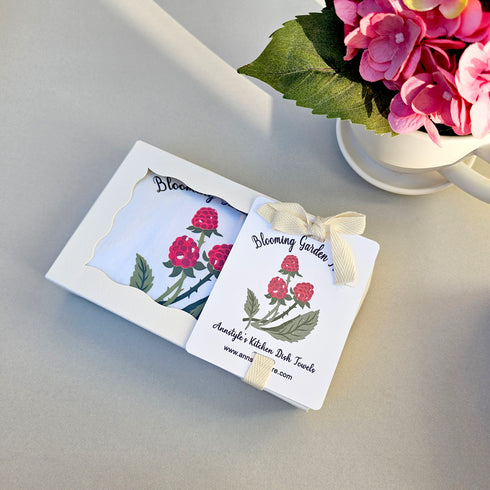 Blooming Garden Fruit Dish Towels, Hand Printed Kitchen Towels