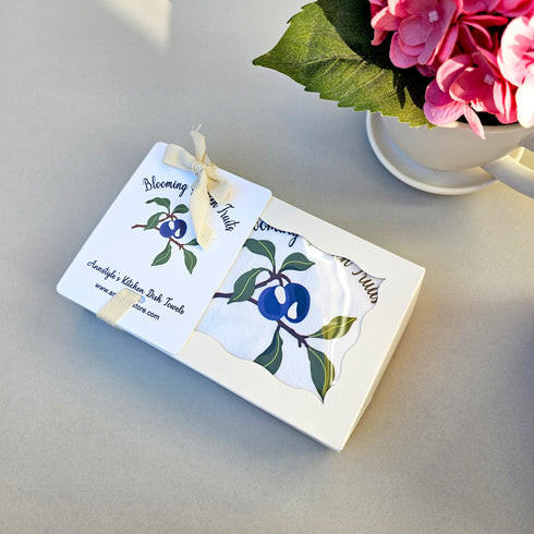 Blooming Garden Fruit Dish Towels, Hand Printed Kitchen Towels