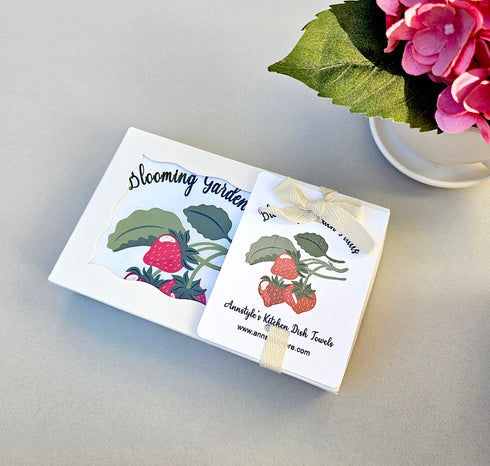 Blooming Garden Fruit Dish Towels, Hand Printed Kitchen Towels