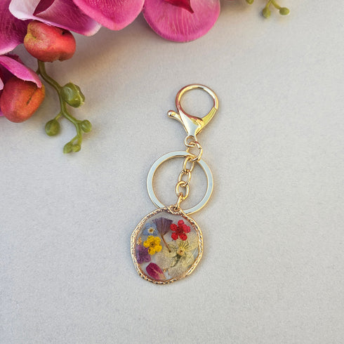 Handmade petals Pressed flower Heart Keychain