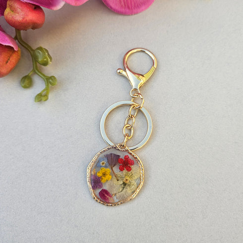 Handmade petals Pressed flower Heart Keychain