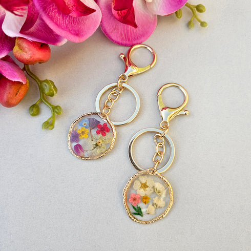 Handmade petals Pressed flower Heart Keychain