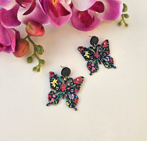 Multi Painted Woven Butterfly Earring