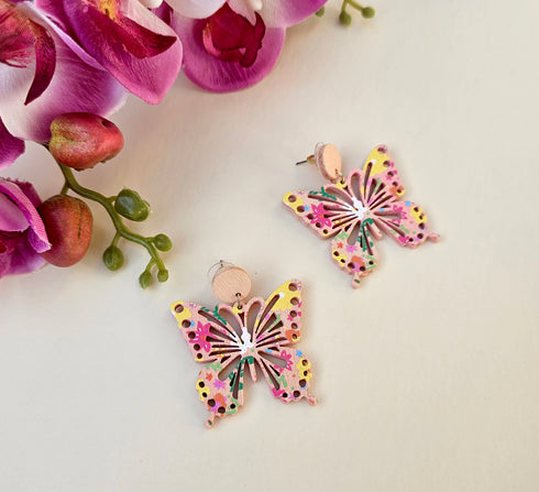 Multi Painted Woven Butterfly Earring
