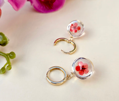 Forget me not Pressed Flowers Sphere Earrings