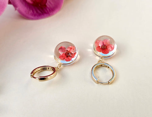 Forget me not Pressed Flowers Sphere Earrings